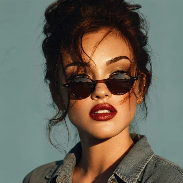 Woman wearing dark brown Selen Eyewear sunglasses